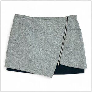 Intermix Heather Gray Black Diagonal Zipper Layered Asymmetric Mini Skirt NEW S